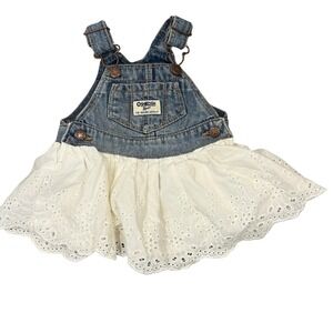 OshKosh B'gosh Denim Overall Dress Baby Girls 3M With Eyelet Cotton Skirt